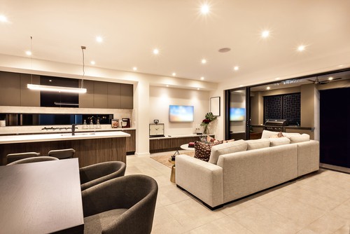 Luxury House Interior With Living Room And The Kitchen