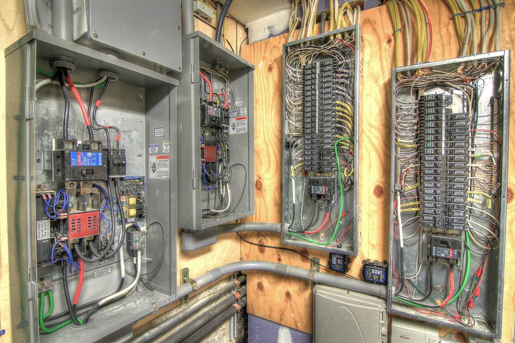 electrical panels in a utility room.