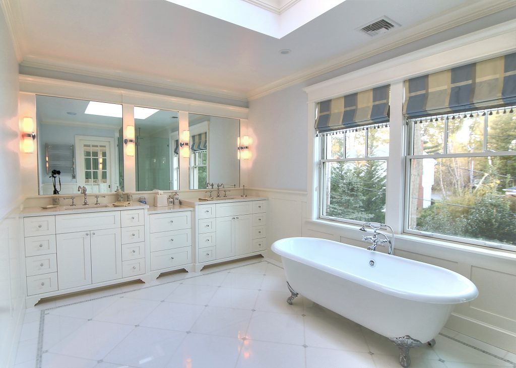 traditional bathroom with lighting and electrical upgrades.
