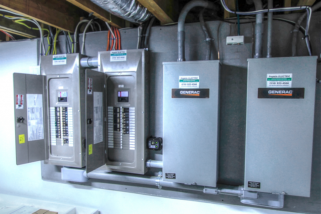electrical panels with surge protection and a generator.