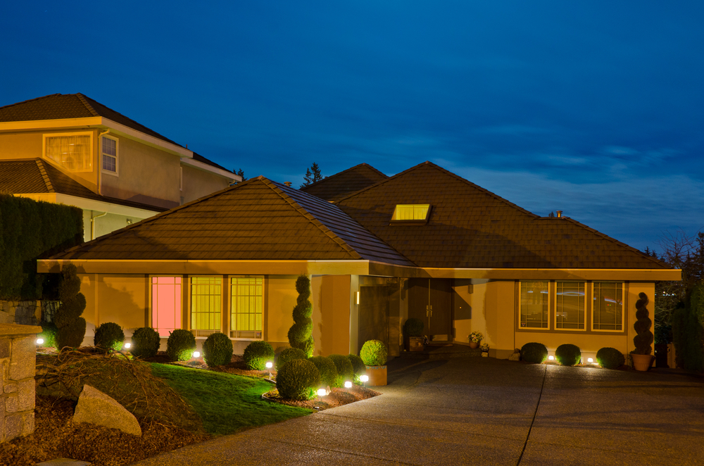 house exterior at night with lighting.